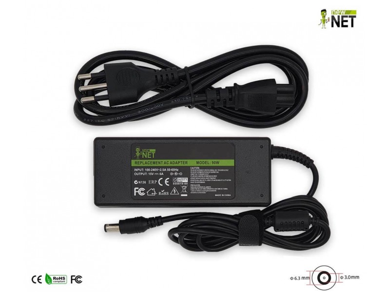 Alimentatore New Net per Toshiba 90W – 15V / 6A – 6.3 x 3.0 mm