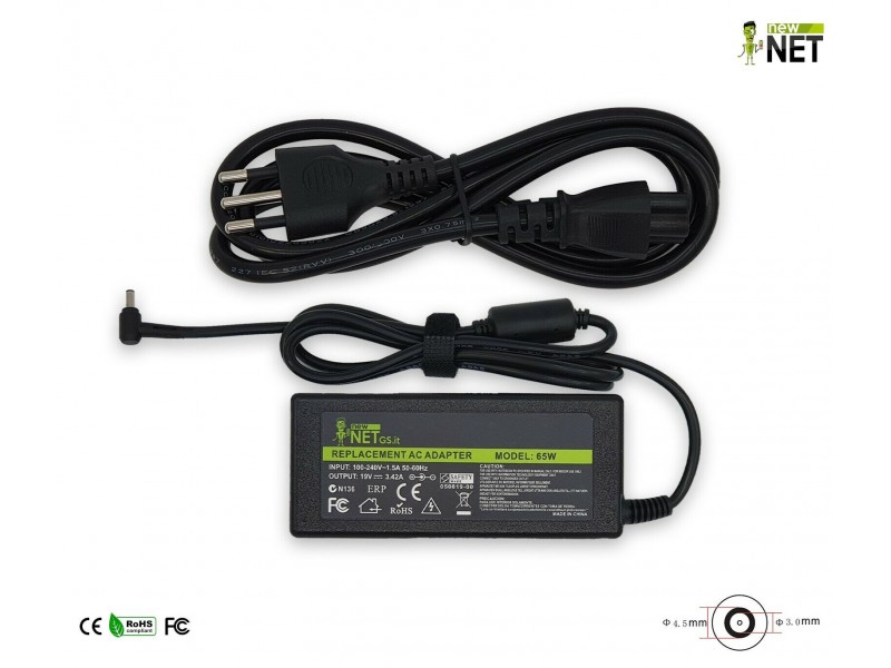 Alimentatore New Net per Asus P Series 65W – 19 V / 3.42 A – 4.5 x 3.0 mm