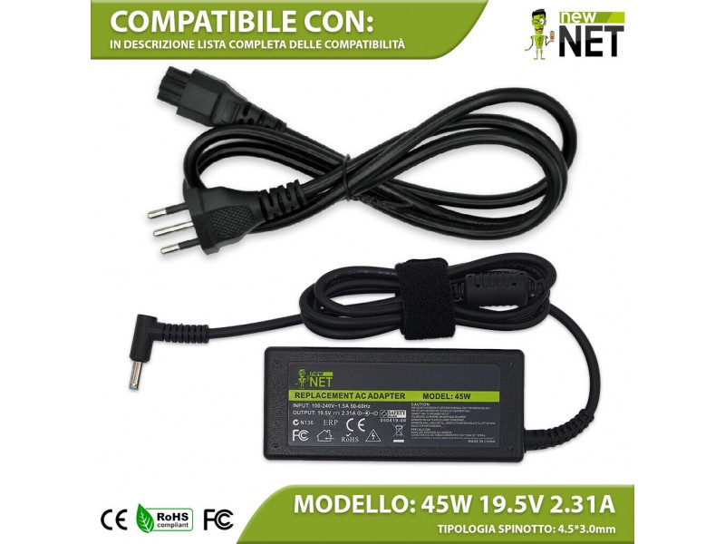 Alimentatore New Net per HP 250 G2 Series 45W – 19.5 V / 2.31 A – 4.5 x 3.0 mm