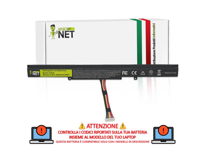 Batteria New Net per Asus F751 Serie 39Wh – 14,4 V – 14,8 V / 2600 mAh