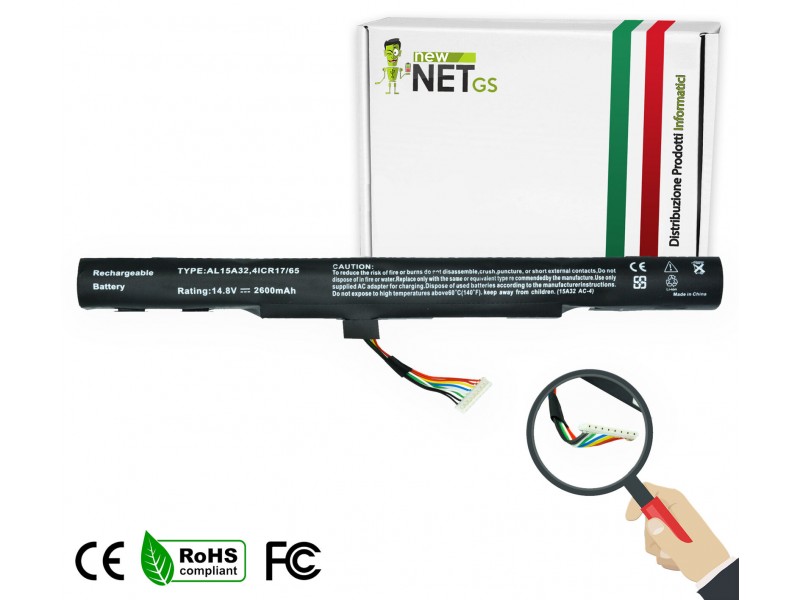 Batteria New Net per Acer Aspire E5 Serie 38Wh – 14.4-14.8 V / 2600 mAh