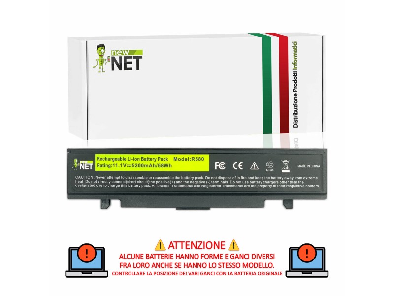 Batteria New Net per Samsung R540 R580 Serie AA-PB9NC68 – 10.8-11.1 V / 5200mAh
