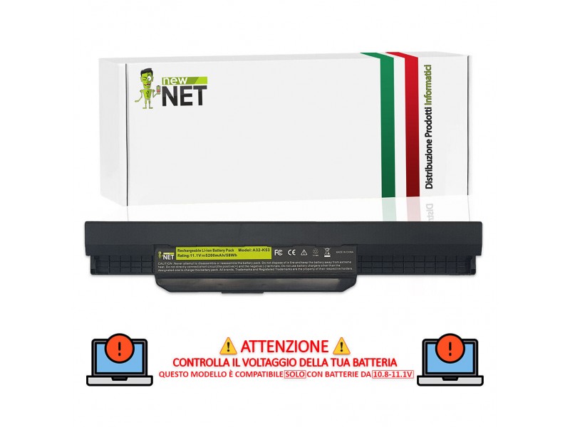 Batteria New Net per Asus K53 Serie A42-K53 – ATTENZIONE AL VOLTAGGIO – 10.8-11.1 V / 5200mAh