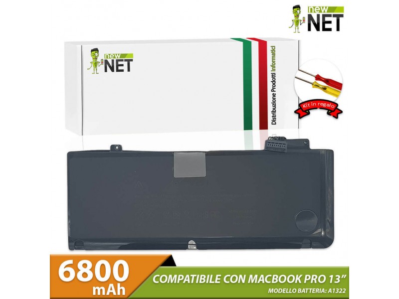 Batteria New Net per Apple Macbook Pro 13″ A1278 (anno 2009, 2010, 2011 e 2012) A1322 – 10.95 V / 6800 mAh (Kit di montaggio incluso)