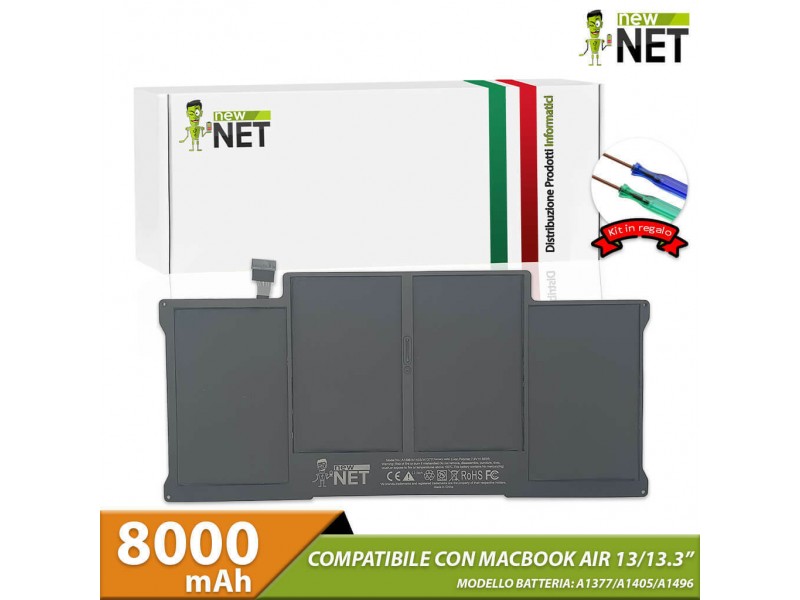 Batteria New Net per Apple Macbook Air 13″ A1369 (da 2010 a 2012) A1466 (da 2011 a 2017) A1377 A1405 A1496 – 7.6 V / 8000 mAh (Kit di montaggio incluso)