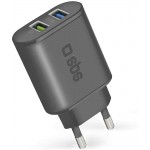 Caricabatterie SBS 2.1A QC3.0 Dual USB TETR2USBQCH3 Nero