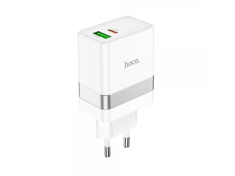 Caricabatterie HOCO N21 Tipo C + USB QC 3.0 30W Bianco