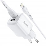 Caricabatterie HOCO N8 2XUSB + Cavo Lightning 1MT 2,4A Bianco