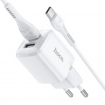 Caricabatterie HOCO N8 2XUSB + Cavo USB-C 1MT 2,4A Bianco