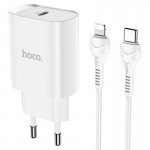 Caricabatterie USB Type-C HOCO N14 Fast Charge 3A con Cavo Lightning 1Mt Bianco