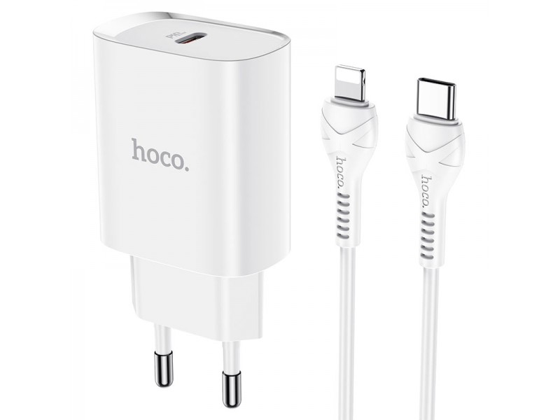 Caricabatterie USB Type-C HOCO N14 Fast Charge 3A con Cavo Lightning 1Mt Bianco