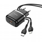 Caricabatterie USB Type-C HOCO N24 Fast Charge 3A 20W QC3.0 con Cavo Type-C to Lightning 1Mt Nero