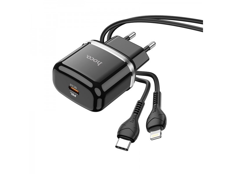 Caricabatterie USB Type-C HOCO N24 Fast Charge 3A 20W QC3.0 con Cavo Type-C to Lightning 1Mt Nero