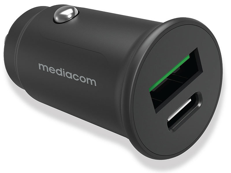 Caricabatterie per Auto Mediacom USB-A+C 27W MD-A170 Nero