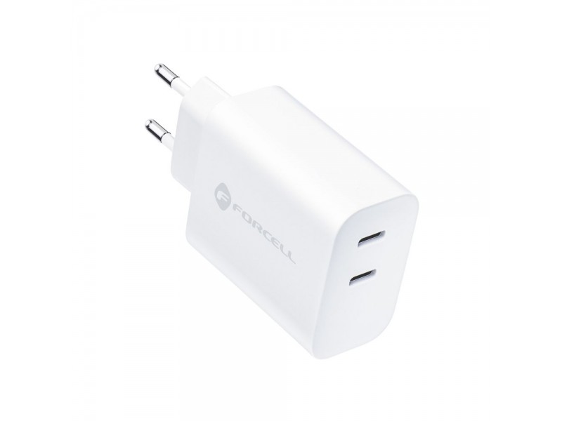 Caricabatterie FORCELL DUAL USB-C 3A 35W Bianco