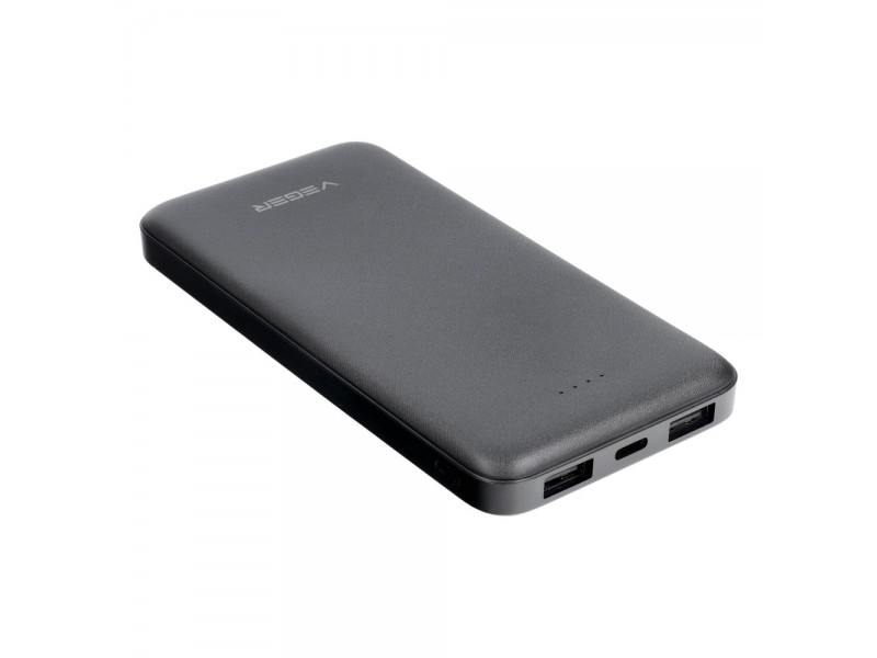 Powerbank VEGER A10 10000mAh 2xUSB + Tipo C + MicroUSB Nero