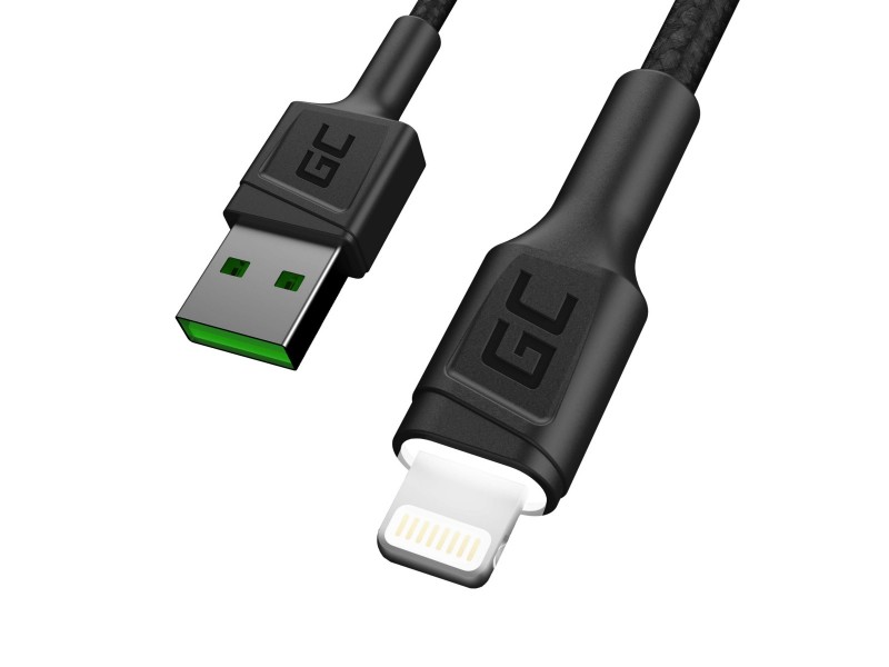 Cavo USB-A Lightning Green Cell Ray Kabgc12 Nylon Illuminato 2.4A 200Cm Nero