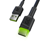Cavo USB-A Type-C Green Cell Ray Kabgc06 Nylon Illuminato 2.4A 120Cm Nero