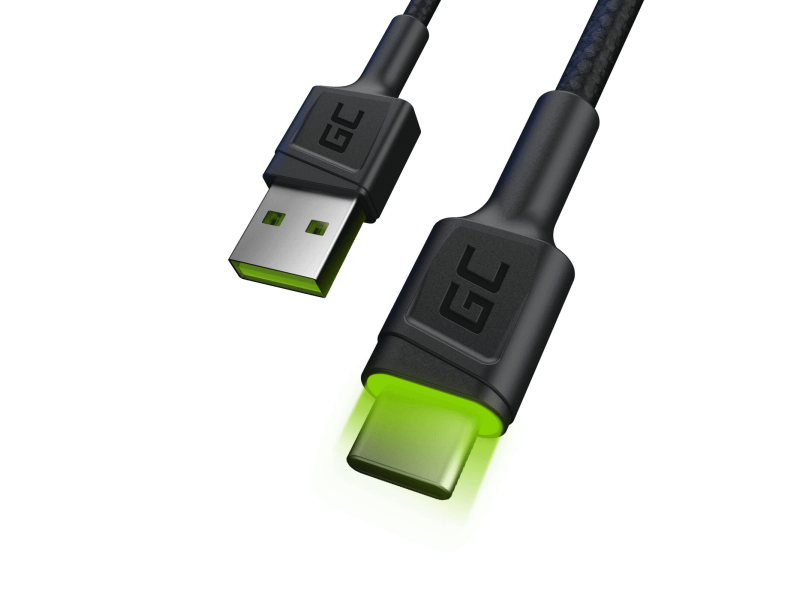 Cavo USB-A Type-C Green Cell Ray Kabgc06 Nylon Illuminato 2.4A 120Cm Nero