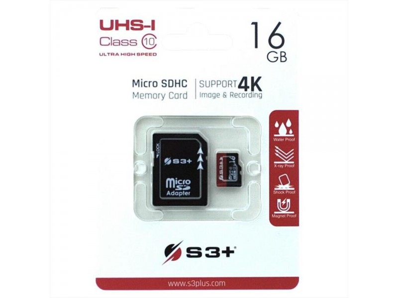 Micro SD 16GB S3+ S3SDC10U1/16GB-R UHS-I Classe10