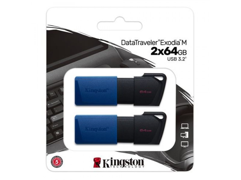 Pendrive 64GB Kingston Exodia M USB-A 3.2 2 Pezzi Nero/Blu