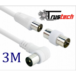 Cavo Antenna TV 3MT M/M Trustech TVCAV3M con Adattatore F/F Bianco